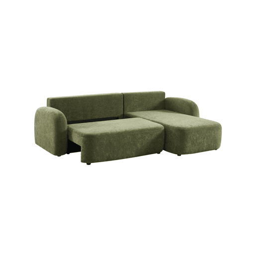 Sofá-cama de canto reversível com chaise longue, cama e baú, 3 lugares Verde - 251x170x84 cm