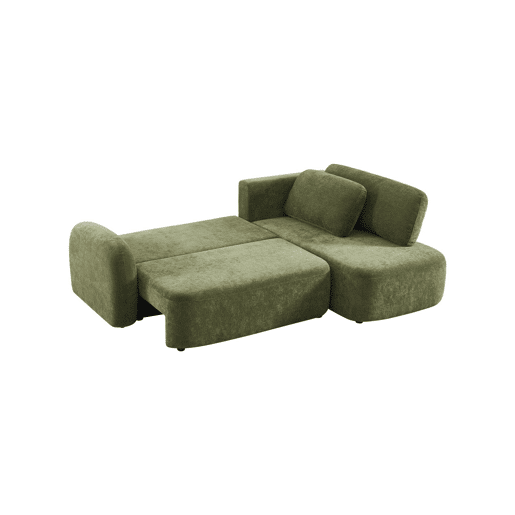 Sofá-cama de canto reversível com chaise longue, cama e baú, 3 lugares Verde - 251x170x84 cm