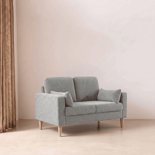 Sofá em madeira de seringueira e tecido chenille, 2 lugares, Bjorn chenille, Cinza Claro, 130x82.5x86 cm