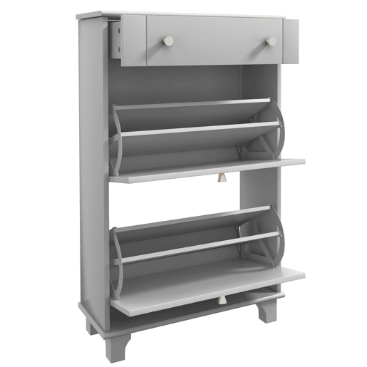 Sapateira estreita com 2 portas de abrir e 1 gaveta para 8 pares de sapatos, 60x23,5x98,5 cm, cinza