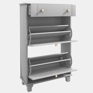 Sapateira estreita com 2 portas de abrir e 1 gaveta para 8 pares de sapatos, 60x23,5x98,5 cm, cinza