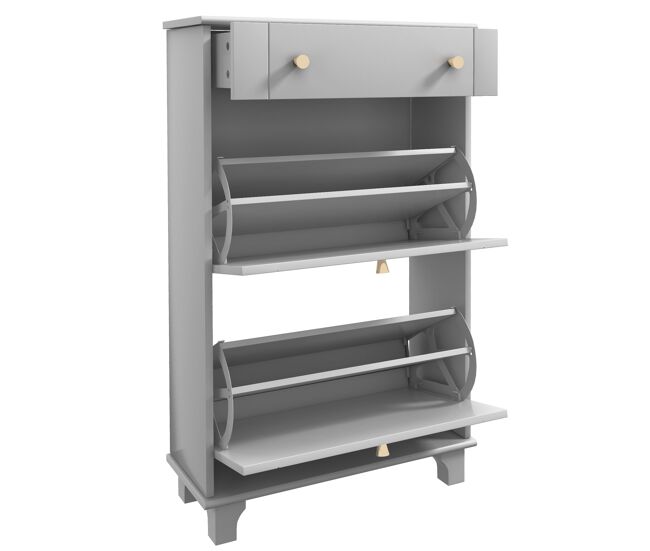 Mueble zapatero estrecho con 2 puertas abatibles y 1 cajón para 8 pares 60x23,5x98,5 cm gris