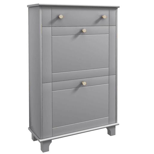 Sapateira estreita com 2 portas de abrir e 1 gaveta para 8 pares de sapatos, 60x23,5x98,5 cm, cinza