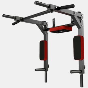 SPORTNOW Barra de Elevações e Dips de Parede 2 em 1, Barra Multifuncional com Pegas Antiderrapantes, Suporta 200 kg, Para Exercício em Casa, Ginásio, Vermelho