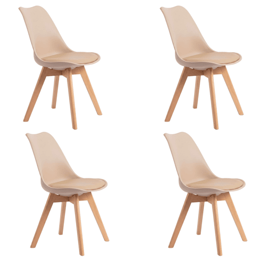 Conjunto de 4 cadeiras de jantar estilo bistrô, cadeiras de cozinha nórdicas, bege e madeira.
