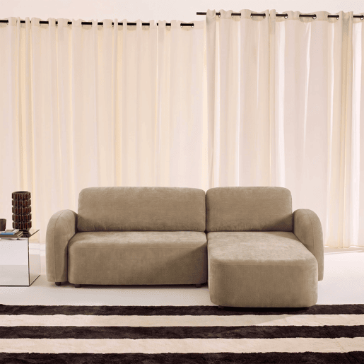 Sofá-cama de canto reversível com chaise longue, cama e baú, 3 lugares Taupe - 251x170x84 cm Sofá-cama de canto reversível com chaise longue, cama e baú, 3 lugares Taupe - 251x170x84 cm