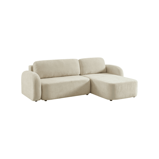 Sofá-cama de canto reversível com chaise longue, cama e baú, 3 lugares, Nouma, Branco sujo, 251x170x84 cm Sofá-cama de canto reversível com chaise longue, cama e baú, 3 lugares, Nouma, Branco sujo, 251x170x84 cm