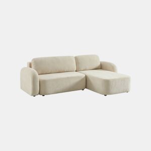 Sofá-cama de canto reversível com chaise longue, cama e baú, 3 lugares, Nouma, Branco sujo, 251x170x84 cm