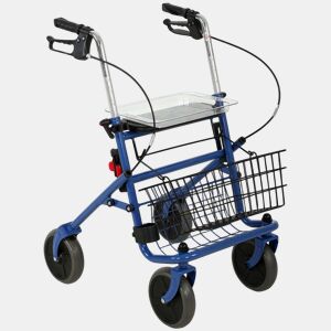 HOMCOM Andarilho para Idosos Dobrável, Andarilho para Adultos com Assento e 4 Rodas Altura Ajustável Travões de Manípulo Cesto Tabuleiro e Suporte para Bengala Azul