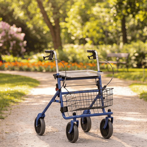 HOMCOM Andarilho para Idosos Dobrável, Andarilho para Adultos com Assento e 4 Rodas Altura Ajustável Travões de Manípulo Cesto Tabuleiro e Suporte para Bengala Azul HOMCOM Andarilho para Idosos Dobrável, Andarilho para Adultos com Assento e 4 Rodas Altura Ajustável Travões de Manípulo Cesto Tabuleiro e Suporte para Bengala Azul