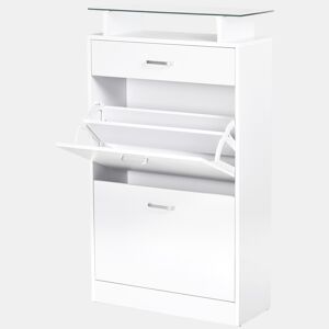 Sapateira com 3 gavetas, prateleira de vidro e puxador de alumínio para hall de entrada, 60x24x105,5 cm, branca