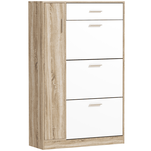 Sapateira de 3 portas para 18 a 27 pares de sapatos, sapateira moderna com gaveta e porta, 84 x 30 x 132 cm, natural Sapateira de 3 portas para 18 a 27 pares de sapatos, sapateira moderna com gaveta e porta, 84 x 30 x 132 cm, natural