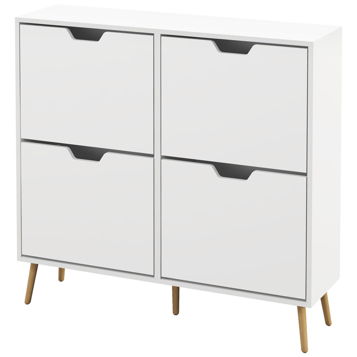Zapatero estrecho con 4 cajones abatibles y patas de madera mueble zapatero para 16 pares 95x26x95 cm blanco