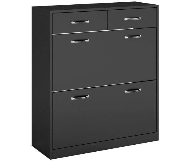 Mueble zapatero estrecho armario de zapatos con 2 cajones abatibles para 12 pares 80x30x91,5 cm negro