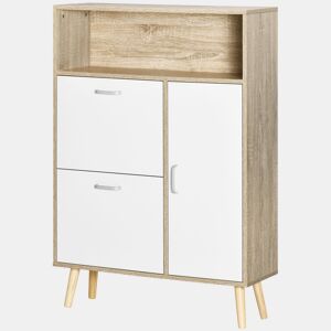 Sapateira para 8 pares de sapatos com 2 gavetas basculantes, armário e prateleira, 80x25,5x112,5 cm,es natural e branca