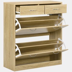 Sapateira estreita com 2 gavetas basculantes para 12 pares de sapatos, 80x30x91,5 cm, carvalho