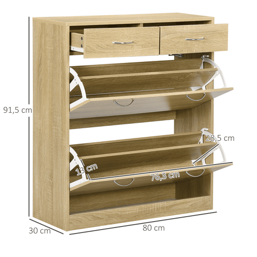 Sapateira estreita com 2 gavetas basculantes para 12 pares de sapatos, 80x30x91,5 cm, carvalho Sapateira estreita com 2 gavetas basculantes para 12 pares de sapatos, 80x30x91,5 cm, carvalho