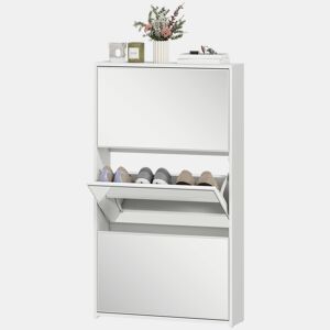 Sapateira pararedor com 3 portas e espelho, sapateira estreita para 9 pares de sapatos, 65x17x114,5 cm, branca