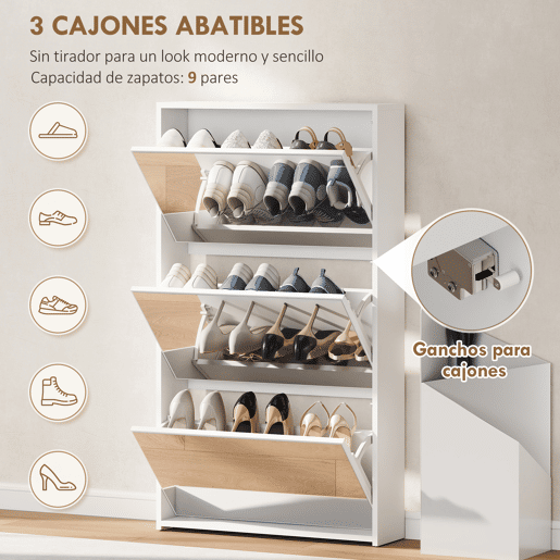 Sapateira pararedor com 3 portas e espelho, sapateira estreita para 9 pares de sapatos, 65x17x114,5 cm, branca Sapateira pararedor com 3 portas e espelho, sapateira estreita para 9 pares de sapatos, 65x17x114,5 cm, branca