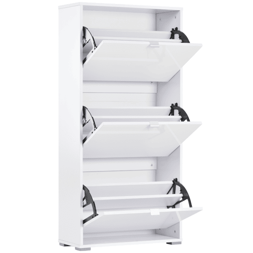 Sapateira moderna com 3 gavetas, capacidade para 18 pares de sapatos, para hall de entrada, 60x26x124 cm, branca Sapateira moderna com 3 gavetas, capacidade para 18 pares de sapatos, para hall de entrada, 60x26x124 cm, branca