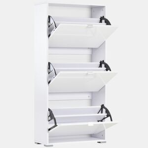Sapateira moderna com 3 gavetas, capacidade para 18 pares de sapatos, para hall de entrada, 60x26x124 cm, branca
