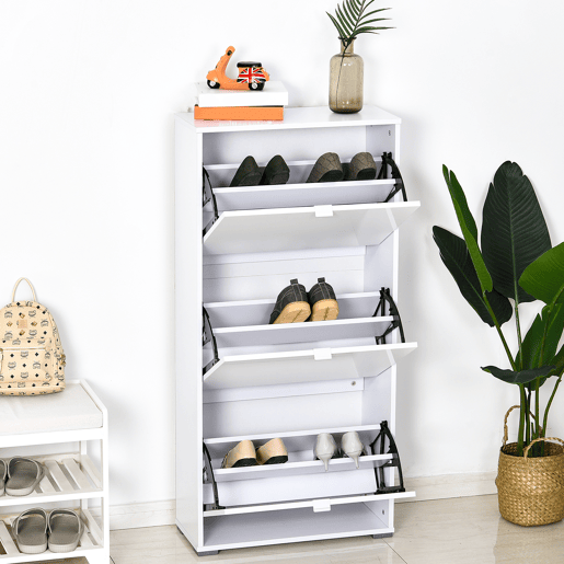 Sapateira moderna com 3 gavetas, capacidade para 18 pares de sapatos, para hall de entrada, 60x26x124 cm, branca Sapateira moderna com 3 gavetas, capacidade para 18 pares de sapatos, para hall de entrada, 60x26x124 cm, branca