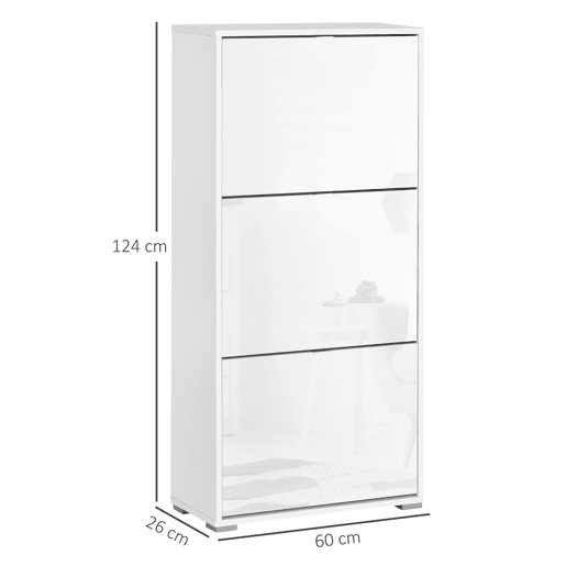 Sapateira moderna com 3 gavetas, capacidade para 18 pares de sapatos, para hall de entrada, 60x26x124 cm, branca Sapateira moderna com 3 gavetas, capacidade para 18 pares de sapatos, para hall de entrada, 60x26x124 cm, branca