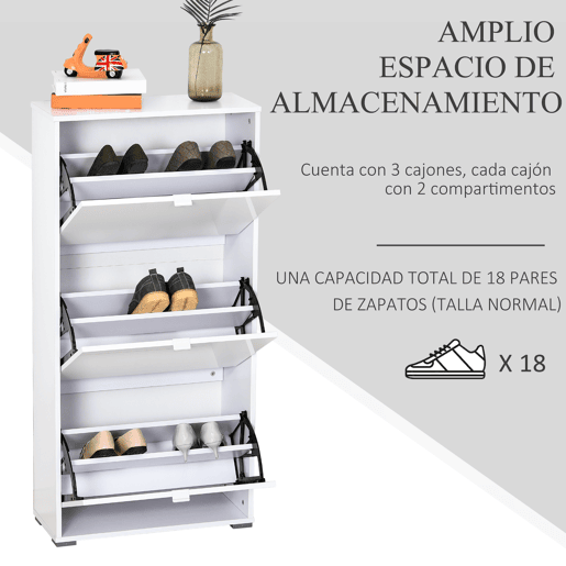 Sapateira moderna com 3 gavetas, capacidade para 18 pares de sapatos, para hall de entrada, 60x26x124 cm, branca Sapateira moderna com 3 gavetas, capacidade para 18 pares de sapatos, para hall de entrada, 60x26x124 cm, branca