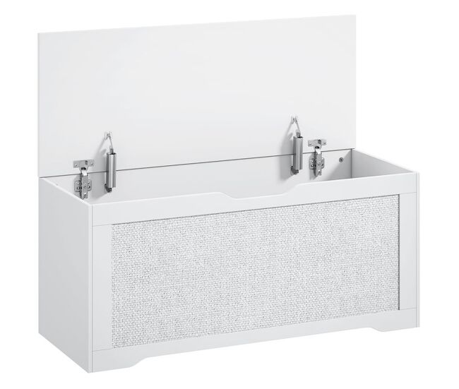 Homcom baúl de almacenaje 108l, banco de almacenaje con panel de ratán, tapa elevable, brazos de soporte, diseño sin tiradores, para recibidor,