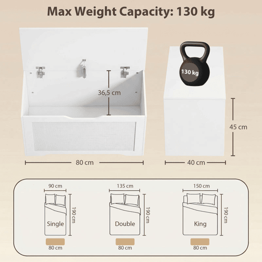 HOMCOM Baú de Arrumação 108L, Banco com Painel de Ratã, Tampa Elevatória e Suporte, Design Sem Puxadores, para Entrada, Corredor, Quarto, Sala, 80x40x45cm, Branco HOMCOM Baú de Arrumação 108L, Banco com Painel de Ratã, Tampa Elevatória e Suporte, Design Sem Puxadores, para Entrada, Corredor, Quarto, Sala, 80x40x45cm, Branco