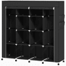 HOMCOM Armário de Tecido com Rodas, Guarda-Roupa Portátil com 2 Barras, 10 Compartimentos, Fecho, Estrutura em Aço, para Quarto, Espaço Pequeno, 166x42,5x167 cm, Preto