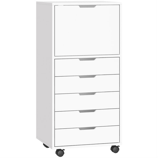 HOMCOM Gaveteira de Escritório com 5 Gavetas, Armário com Rodas e Fecho Suave, Suporte para Impressora, Móvel de Arquivo para Casa, Branco HOMCOM Gaveteira de Escritório com 5 Gavetas, Armário com Rodas e Fecho Suave, Suporte para Impressora, Móvel de Arquivo para Casa, Branco