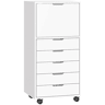 HOMCOM Gaveteira de Escritório com 5 Gavetas, Armário com Rodas e Fecho Suave, Suporte para Impressora, Móvel de Arquivo para Casa, Branco