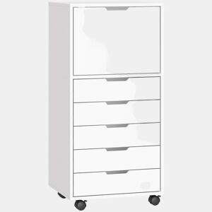 HOMCOM Gaveteira de Escritório com 5 Gavetas, Armário com Rodas e Fecho Suave, Suporte para Impressora, Móvel de Arquivo para Casa, Branco