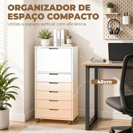 HOMCOM Gaveteira de Escritório com 5 Gavetas, Armário com Rodas e Fecho Suave, Suporte para Impressora, Móvel de Arquivo para Casa, Branco HOMCOM Gaveteira de Escritório com 5 Gavetas, Armário com Rodas e Fecho Suave, Suporte para Impressora, Móvel de Arquivo para Casa, Branco