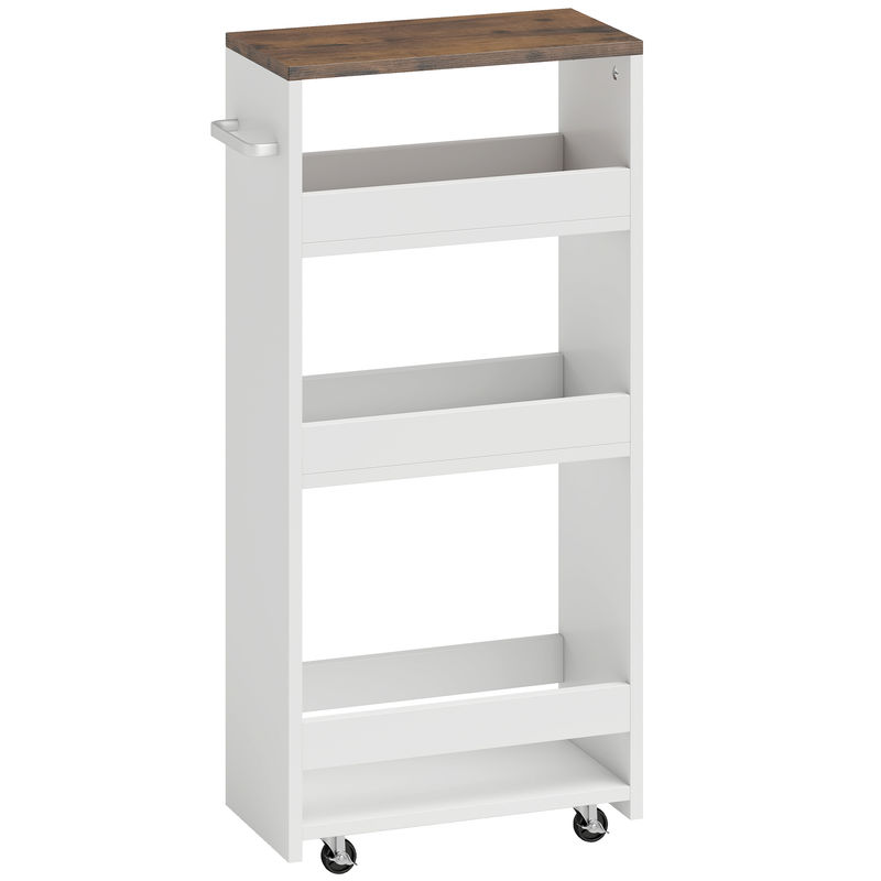 Homcom carrito de cocina estrecho de 3 niveles con ruedas y asa lateral, carro de cocina rodante para espacios reducidos, comedor o salón, 40x20x84 cm, blanco