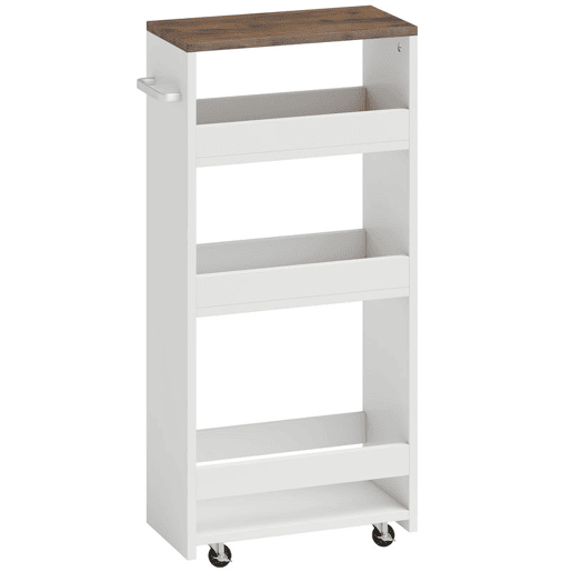 HOMCOM Carrinho de Cozinha Estreito com 3 Níveis, Rodas e Pega Lateral, Ideal para Espaços Reduzidos, Sala de Jantar ou Sala, 40x20x84 cm, Branco HOMCOM Carrinho de Cozinha Estreito com 3 Níveis, Rodas e Pega Lateral, Ideal para Espaços Reduzidos, Sala de Jantar ou Sala, 40x20x84 cm, Branco