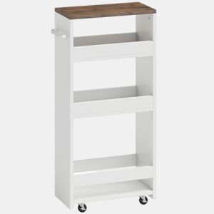 HOMCOM Carrinho de Cozinha Estreito com 3 Níveis, Rodas e Pega Lateral, Ideal para Espaços Reduzidos, Sala de Jantar ou Sala, 40x20x84 cm, Branco