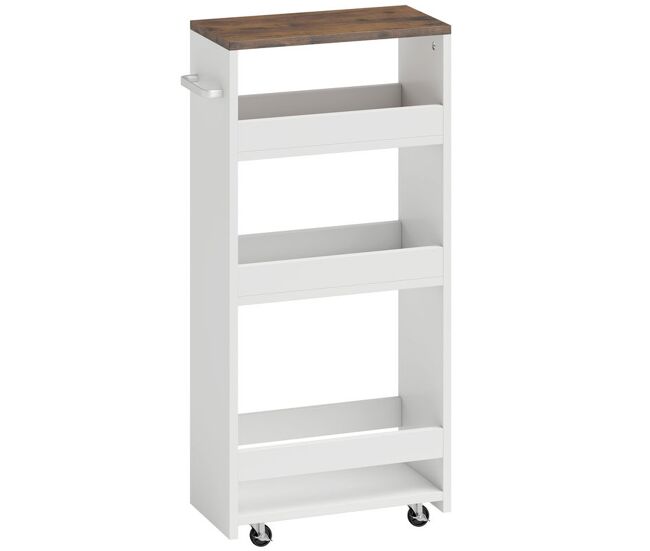 Homcom carrito de cocina estrecho de 3 niveles con ruedas y asa lateral, carro de cocina rodante para espacios reducidos, comedor o salón, 40x20x84 cm, blanco