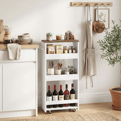 HOMCOM Carrinho de Cozinha Estreito com 3 Níveis, Rodas e Pega Lateral, Ideal para Espaços Reduzidos, Sala de Jantar ou Sala, 40x20x84 cm, Branco HOMCOM Carrinho de Cozinha Estreito com 3 Níveis, Rodas e Pega Lateral, Ideal para Espaços Reduzidos, Sala de Jantar ou Sala, 40x20x84 cm, Branco