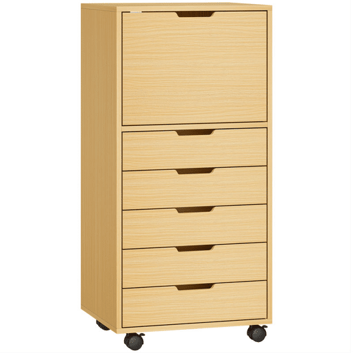 HOMCOM Gaveteira de Escritório com 5 Gavetas, Armário com Rodas e Fecho Suave, Suporte para Impressora, Arquivo para Home Office, Madeira Natural HOMCOM Gaveteira de Escritório com 5 Gavetas, Armário com Rodas e Fecho Suave, Suporte para Impressora, Arquivo para Home Office, Madeira Natural