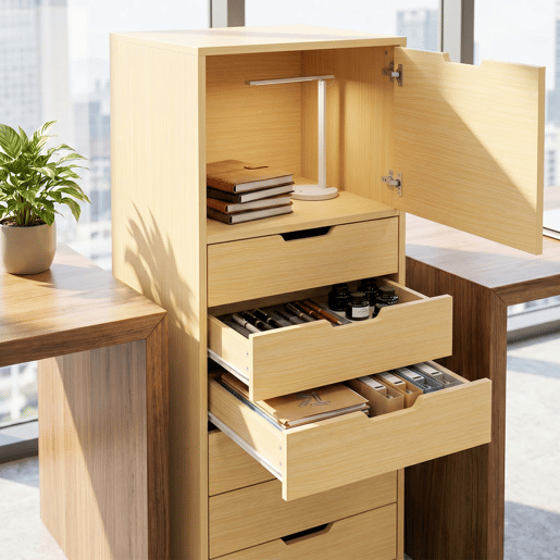 HOMCOM Gaveteira de Escritório com 5 Gavetas, Armário com Rodas e Fecho Suave, Suporte para Impressora, Arquivo para Home Office, Madeira Natural HOMCOM Gaveteira de Escritório com 5 Gavetas, Armário com Rodas e Fecho Suave, Suporte para Impressora, Arquivo para Home Office, Madeira Natural