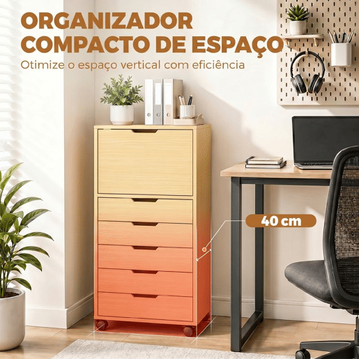 HOMCOM Gaveteira de Escritório com 5 Gavetas, Armário com Rodas e Fecho Suave, Suporte para Impressora, Arquivo para Home Office, Madeira Natural HOMCOM Gaveteira de Escritório com 5 Gavetas, Armário com Rodas e Fecho Suave, Suporte para Impressora, Arquivo para Home Office, Madeira Natural