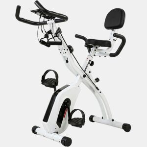 SPORTNOW Bicicleta Estática Dobrável 3 em 1 com Encosto e 8 Níveis de Resistência Magnética Ajustável Bluetooth Ecrã LCD Volante Bandas Sensor de Pulso Suporte para Telemóvel Branco