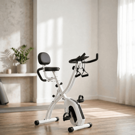 SPORTNOW Bicicleta Estática Dobrável 3 em 1 com Encosto e 8 Níveis de Resistência Magnética Ajustável Bluetooth Ecrã LCD Volante Bandas Sensor de Pulso Suporte para Telemóvel Branco SPORTNOW Bicicleta Estática Dobrável 3 em 1 com Encosto e 8 Níveis de Resistência Magnética Ajustável Bluetooth Ecrã LCD Volante Bandas Sensor de Pulso Suporte para Telemóvel Branco