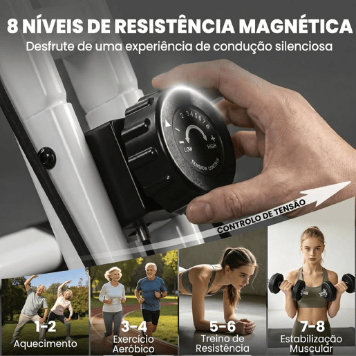 SPORTNOW Bicicleta Estática Dobrável 3 em 1 com Encosto e 8 Níveis de Resistência Magnética Ajustável Bluetooth Ecrã LCD Volante Bandas Sensor de Pulso Suporte para Telemóvel Branco SPORTNOW Bicicleta Estática Dobrável 3 em 1 com Encosto e 8 Níveis de Resistência Magnética Ajustável Bluetooth Ecrã LCD Volante Bandas Sensor de Pulso Suporte para Telemóvel Branco