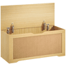 HOMCOM Baú de Arrumação 108L, Banco com Painel de Ratã, Tampa Elevatória, Braços de Apoio, Design Sem Puxadores, para Entrada, Hall, Quarto, Sala, 80x40x45 cm, Carvalho