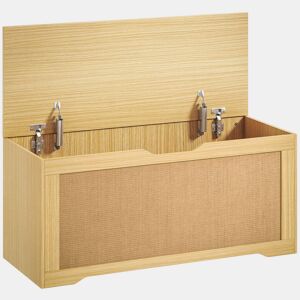 HOMCOM Baú de Arrumação 108L, Banco com Painel de Ratã, Tampa Elevatória, Braços de Apoio, Design Sem Puxadores, para Entrada, Hall, Quarto, Sala, 80x40x45 cm, Carvalho