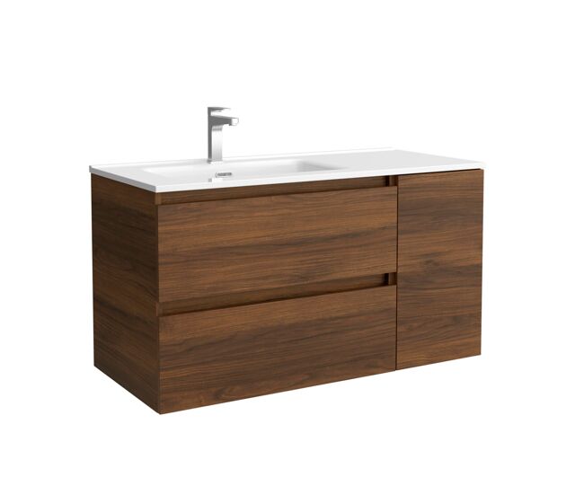 Mueble de baño bequia 100cm + coqueta 1 puerta derecha + lavabo cerámica | nogal |100x45x54
