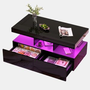 Mesa de centro, iluminação LED, mesa de sala com amplo espaço de arrumação, gavetas